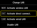شاشة Change LAN: تحديد .Activate direct connect